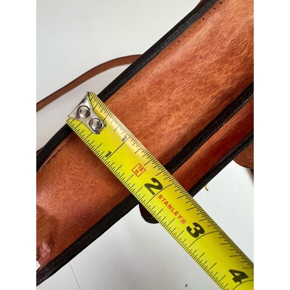Vintage Handcrafted Leather Crossbody Bag Brown Brass Buckle Unisex - Picture 12 of 16